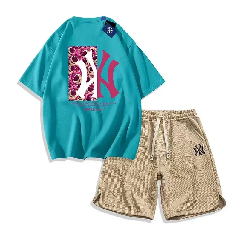 Mens Cotton T Shirt Men's Summer Loose Half Sleeved Trendy Round Neck Printed Trendy Big Casual Men's Short Sleeved T-shirt Shorts