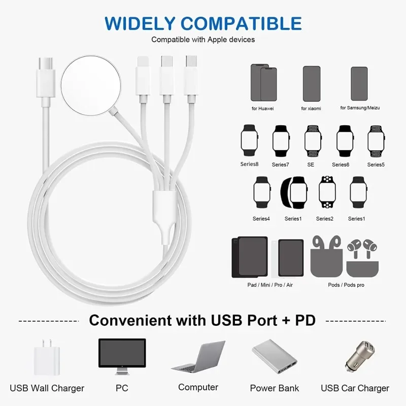 Watch charger Portable 4 in 1 Magnetic Watch Wireless Charger Charging Date Cable For iPhone 15 14 13 12 11 Pro Max iWatch 8 Ultra 7 6 SE 5 4