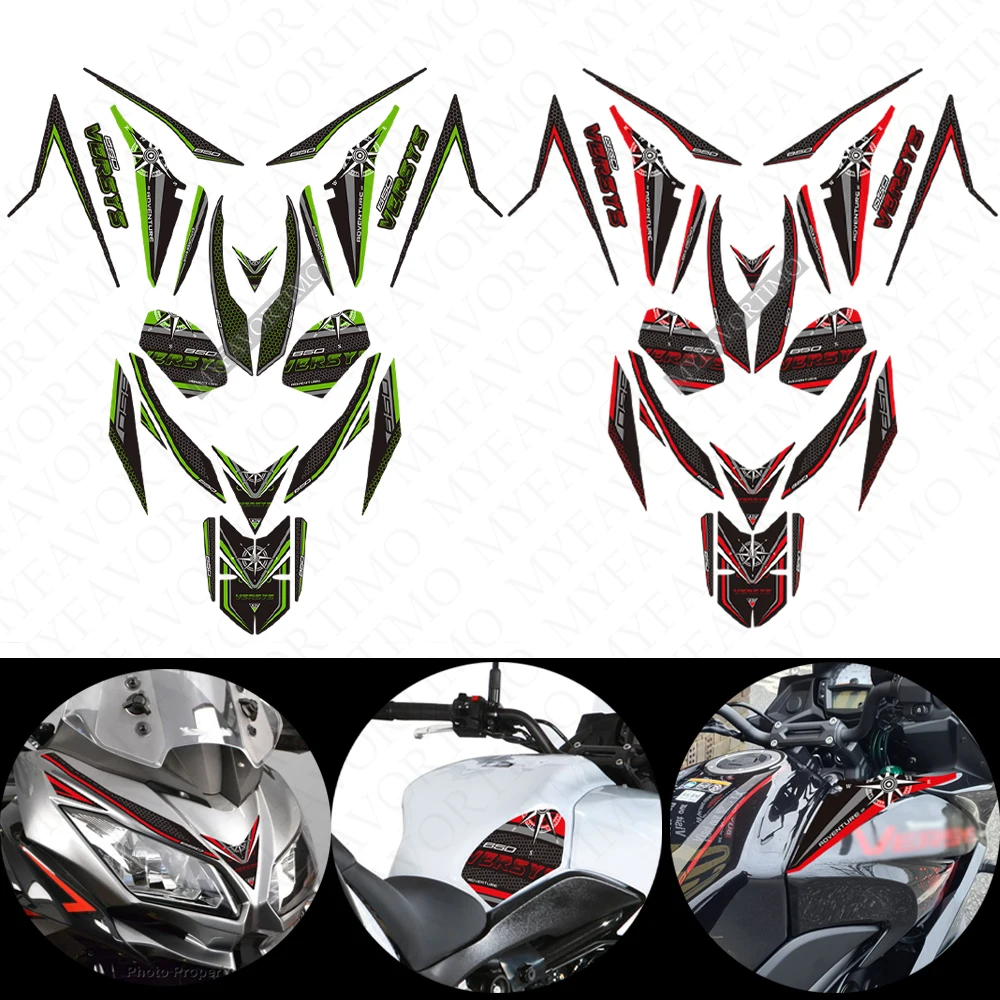 For Kawasaki Versys 650 LT Touring Motorcycle Side Stickers Tank Pad Protector Decals  Windshield Windscreen Set Versys650