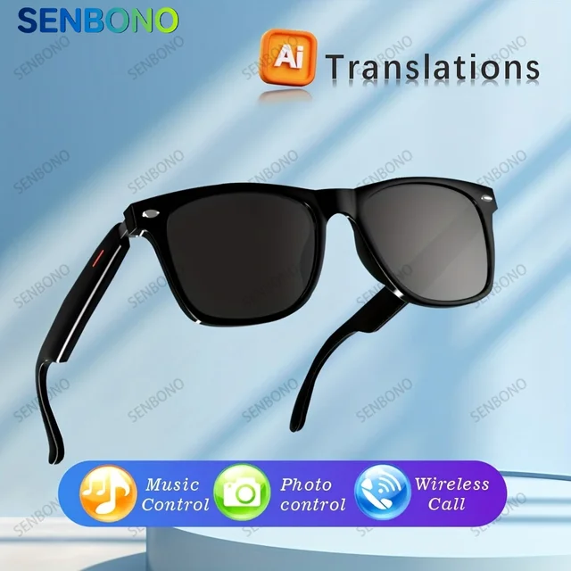SENBONO E13 AI Translation Smart Glassess Glasses Bluetooth Call Camera Control Headphones Sunglasses for Sports Driving Cycling