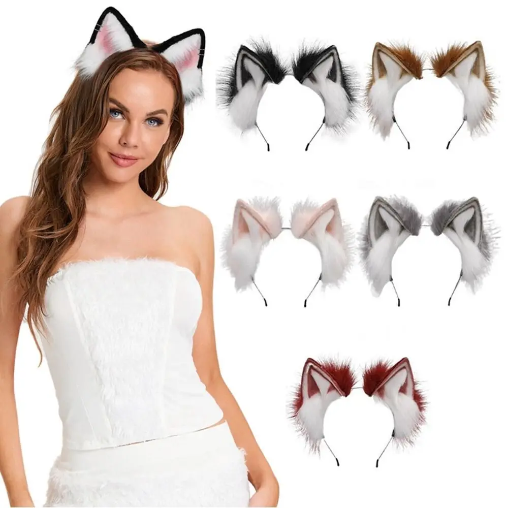 Cute Cat Ears Headband Plush Animal Hair Band Halloween Party Hair Hoops Womens Anime Cosplay Headwear Fancy Props Hair Ornament