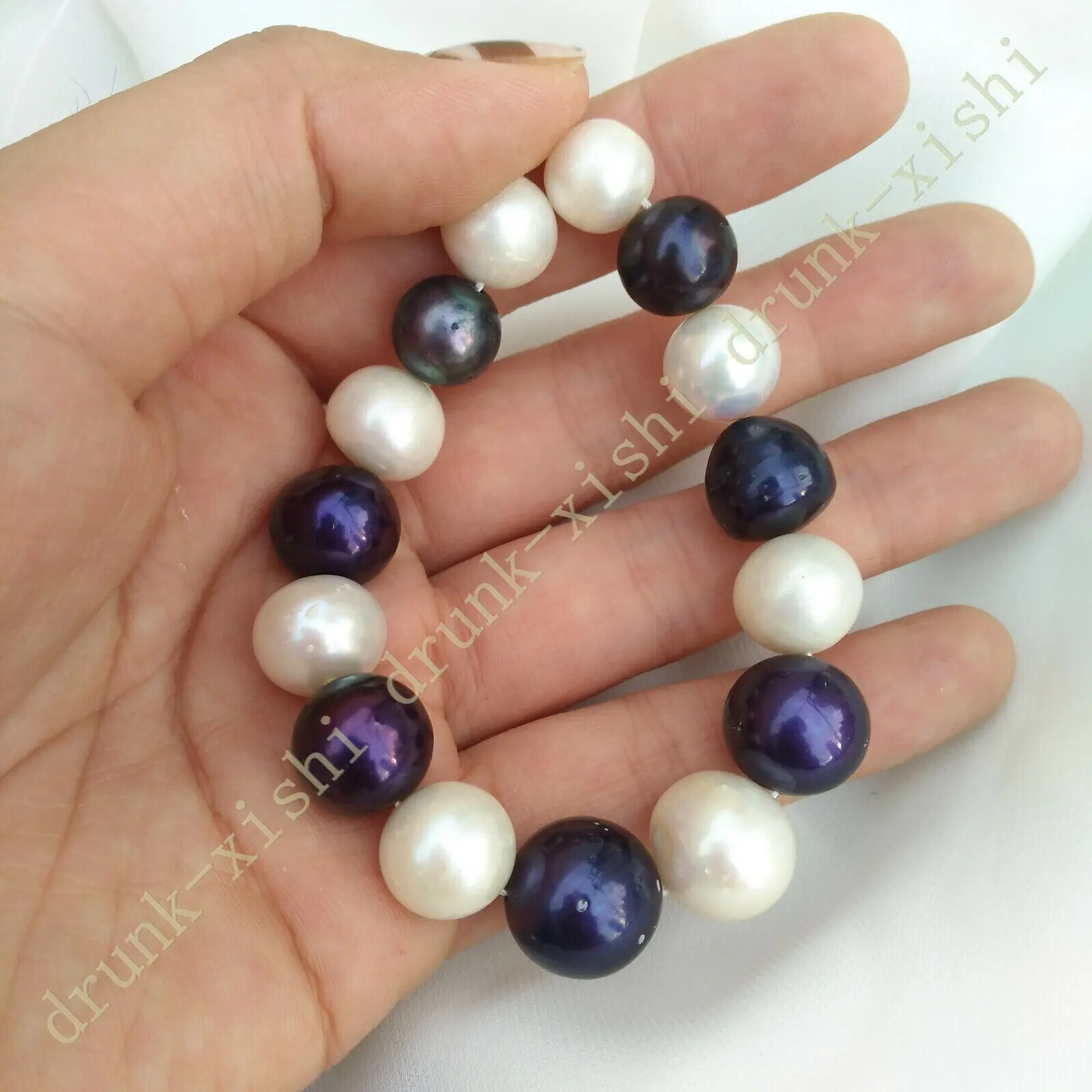 

Huge White Black South Sea Multicolor Near Round Genuine Pearl Bracelet 7.5-8" Silver 925 or Filled 14k Gold Clasp Free Shipping