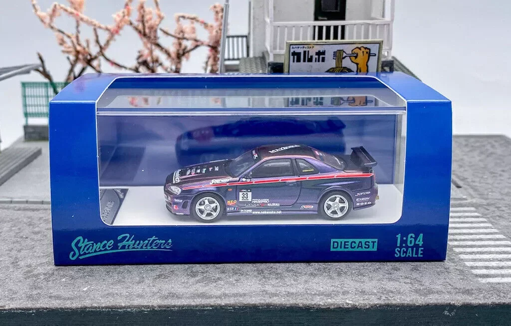 SH 1:64 JDM Skyline GTR R34 Magic Purple Racing Sports Model Diecast Model Car Collection Limited Edition Hobby Toys 2