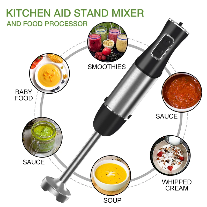 Electric Stick Hand Blender 5 in 1 Handheld Mixer 1200W 220V Stainless Steel Blade Vegetable Meat Immersion Egg Whisk Juicer