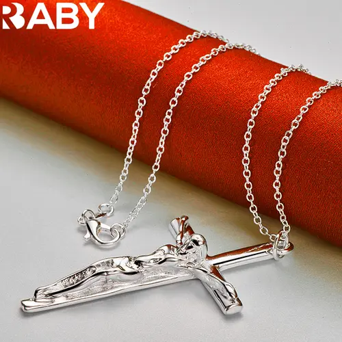 925 Sterling Silver Jesus Cross Pendant Necklace For Man Women 18-30 Inch Snake Chain Fashion Jewelry Individuality Accessories - Image 5