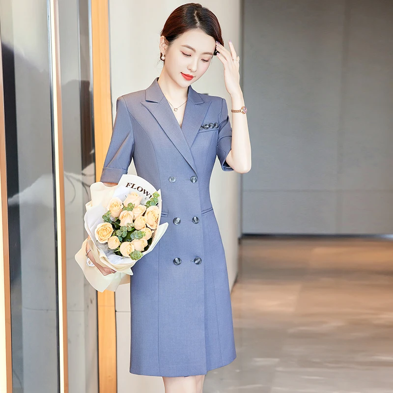 Women Elegant Double Breasted Suit Dress Summer Fashion Office