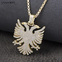 VANAXIN Iced Out Albanian Eagle Pendant  Hip Hop Necklace for Men 14k Gold Color CZ Zircon Folk  National Style Jewelry Gift 1