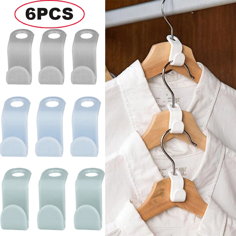 6pcs/set Clothes Hanger Connector Hooks, Wardrobe Storage Space