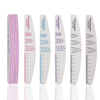 Nail File Buffer 100/180/240 Grit Half Moon Nail Files Double Side Sandpaper Nail Sanding Grinding Gel Nail Polish Manicure Tool