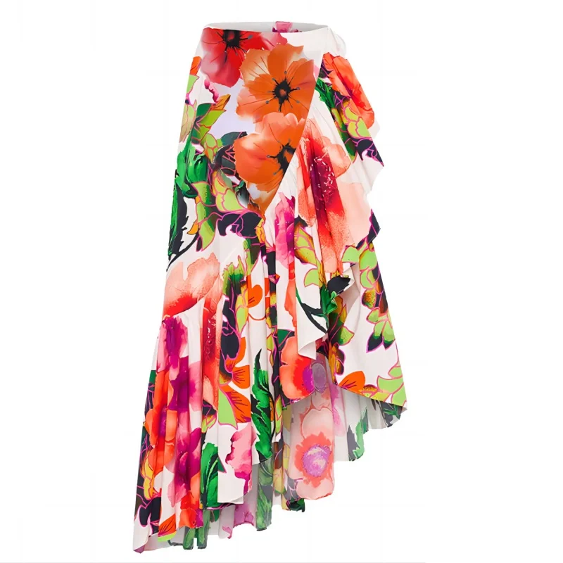 2024New Sexy One-Piece Swimsuit Women's Bikini Ruffled Printed SwimsuitbikiniMesh long dress