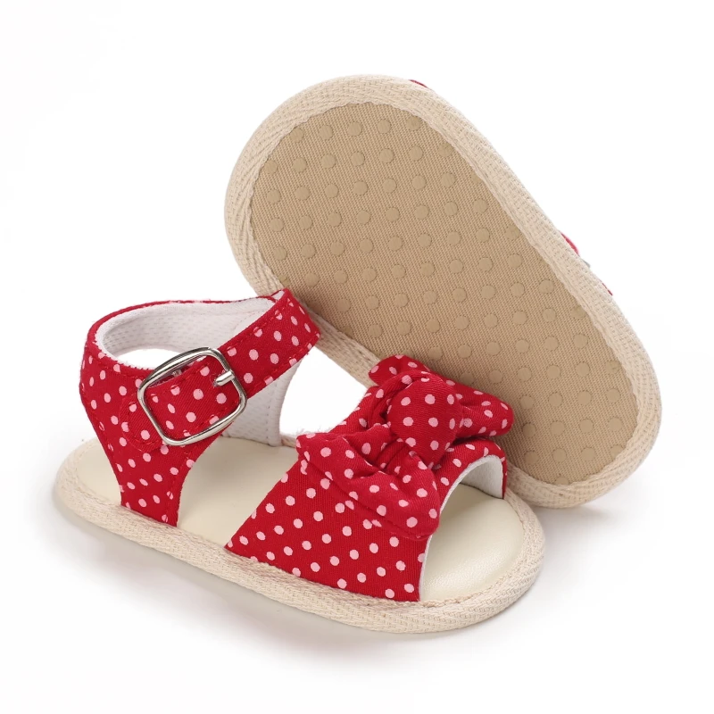 Red Cute 0-18M Baby Cute Open toed Bow Summer Sandals Princess Casual Cloth Bottom Non slip Sandals Sneakers