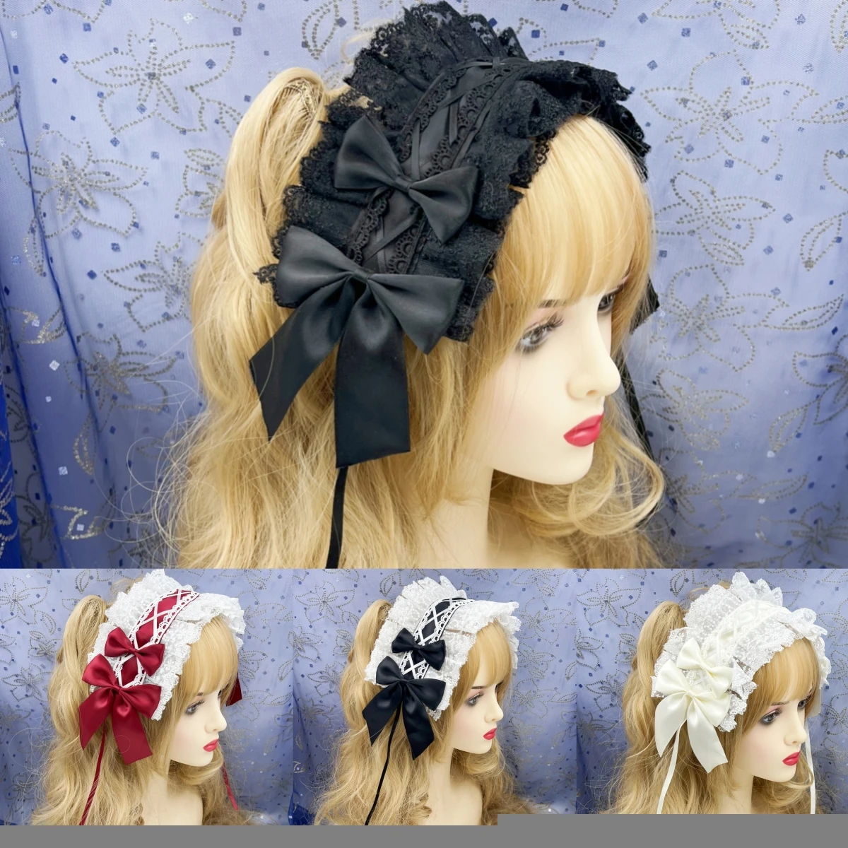 

2024 Japanese Lace Bow Ribbon Lolita Headdress Ears on The Head Headband Lolita Maid Anime Cosplay Hair Accessories