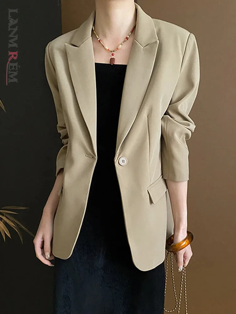 

[LANMREM] Office Lady Blazers For Women Single Button Long Sleeve Loose Female Jackets Fashion Coats 2024 Spring New 26D8996