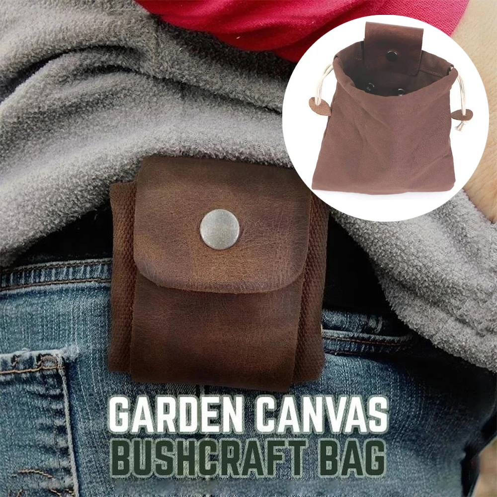 Bushcraft Foraging Pouch PU Leather Canvas Bag Hiking Camping Picnic Picking Bag Belts Storage Bags Outdoor Tools High Capacity