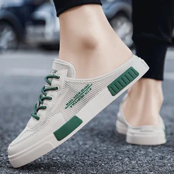 2023 Men's New Lace Up Hollow Breathable Outdoor Comfortable Flat Bottom Half Trailer Men's Shoes