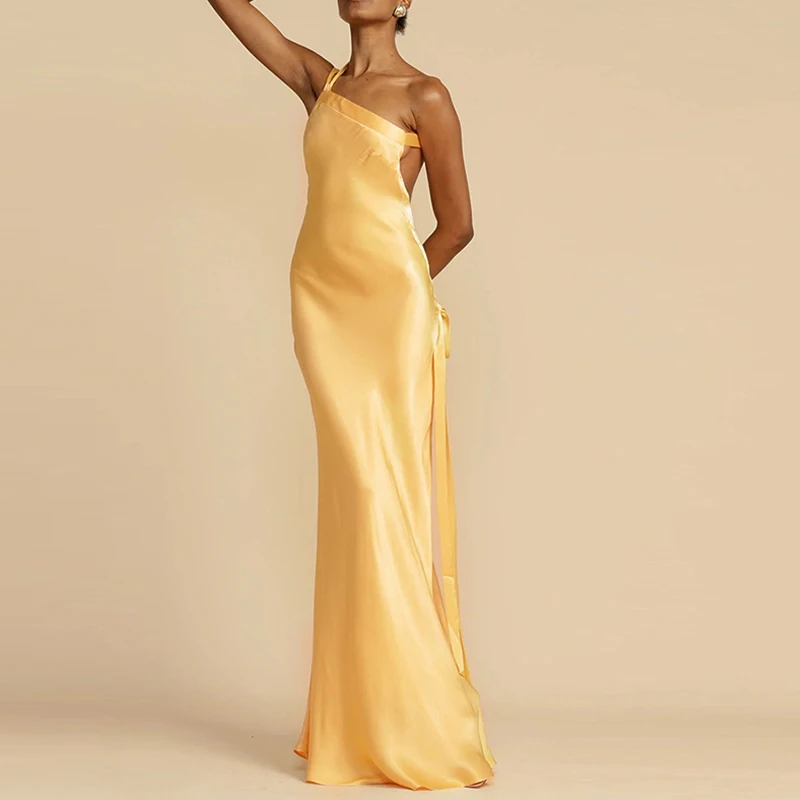 2024 Primăvară Sexy Înclinat umăr Party Rochie Vara Backless Bandage Maxi Rochie 1