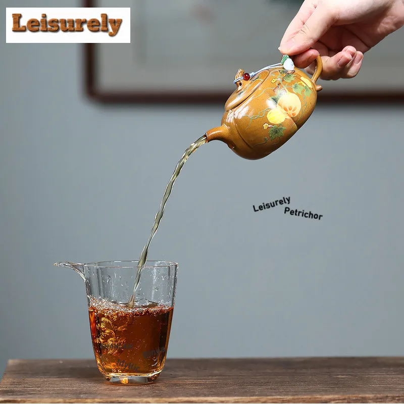 200ml Yixing Purple Clay Teapots Handmade Pumpkin Pot Raw Ore Wood-fired Porcelain Mud Kettle With Filter Zisha Tea Set Cha Gift