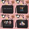2024 ese Trend Women Cosmetic Bag Coin Clutch Bag Cute Friends Pattern Printing Portable Storage Travel Canvas Strap Black 1