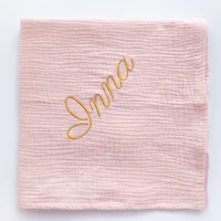 Personalized Name Cotton Muslin Baby Swaddle Blankets Newborn Receiving Blanket Solid Swaddle Wrap Infant Soft Sleeping Quilt 1