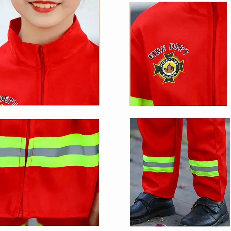 Kids Firefighter Costume With Realistic Firefighter Toys Walkie Talkie Compass Whistle Party Holiday Gift