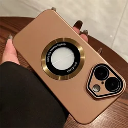 Luxury Solid Color Frosted Magnetic Case with Camera Lens Protection for iPhone 14 Plus (Desert Gold)