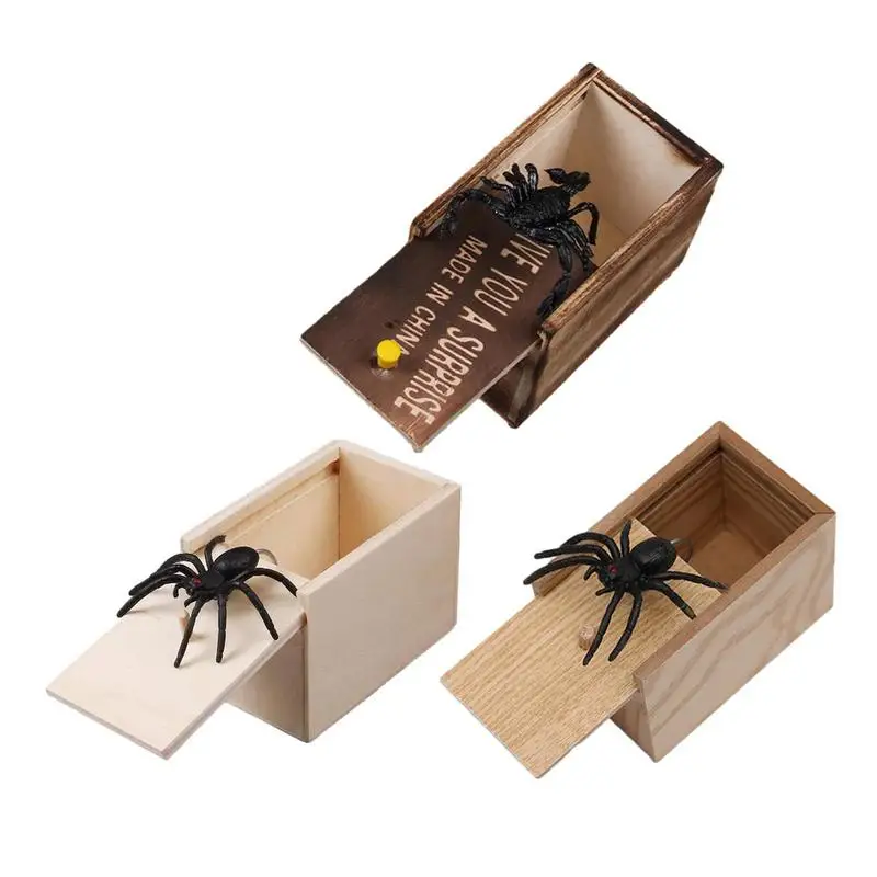 Spider Prank New Tricks Spider Funny Horror Box Wooden Prank Trick Pratico Scherzo Home Office Spaventare Toy Box Gag Spider Kids