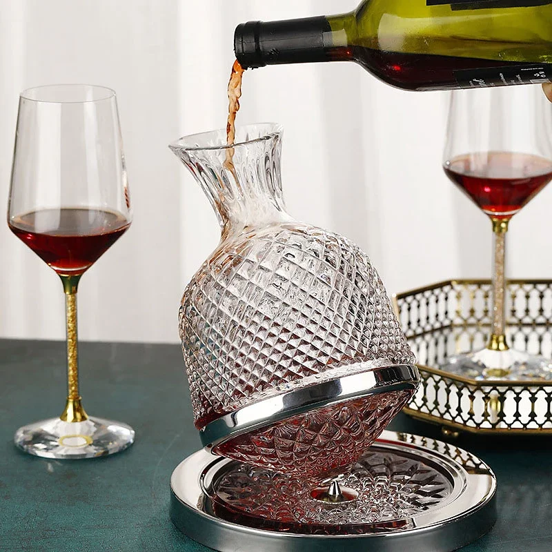 Decanter Per Vino 1500ml Con Base Girevole - In Cristallo Senza Piombo, Per Aerazione Vino Rosso - Foto 10
