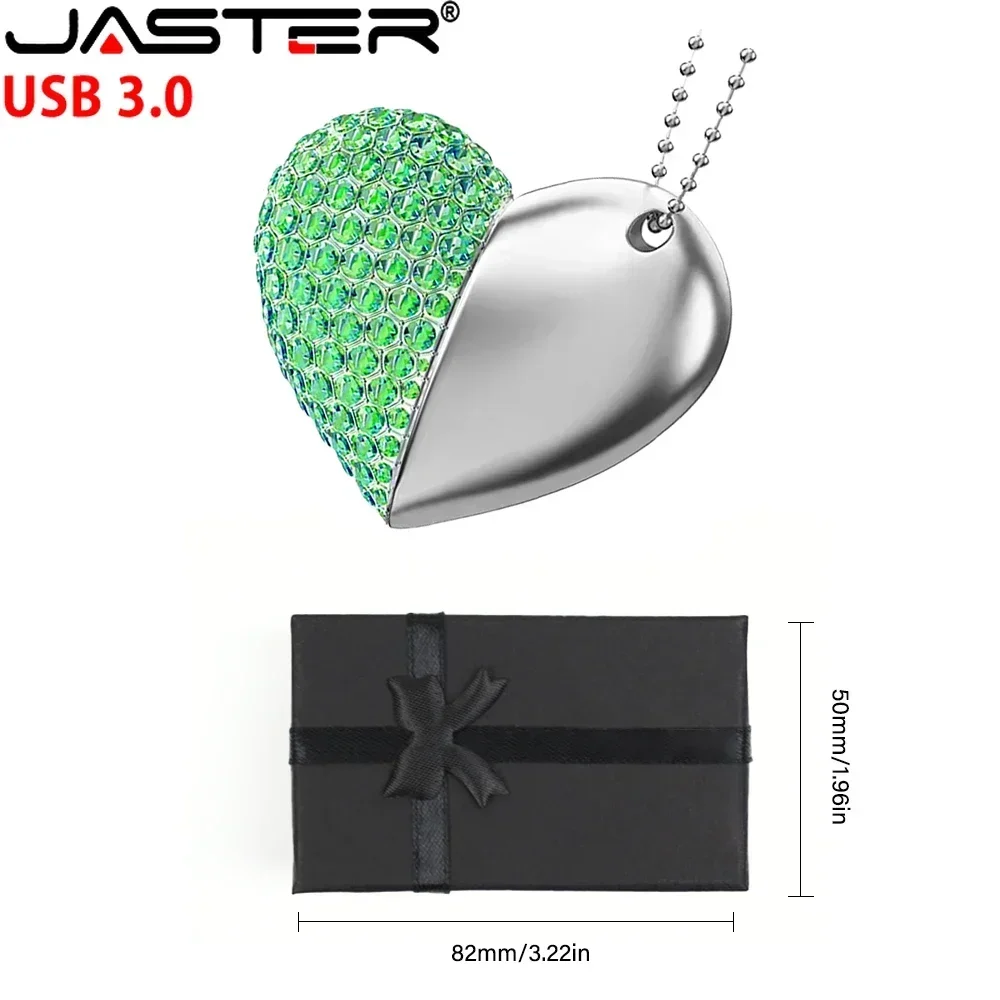 USB 3.0 금속 다이아몬드 크리스탈 하트 핑크 상자 USB 플래시 드라이브 16GB 32GB 64GB 128GB 메모리 스틱 엄지 드라이브 크리 에이 티브 선물 U 디스크