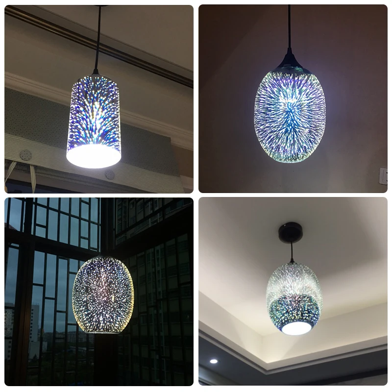 Lampes suspendues en verre 3D pour la décoration intérieure, lampe à LED, feux d'artifice, abat-jour coloré, luminaires de lustre, fête, jardin, salon