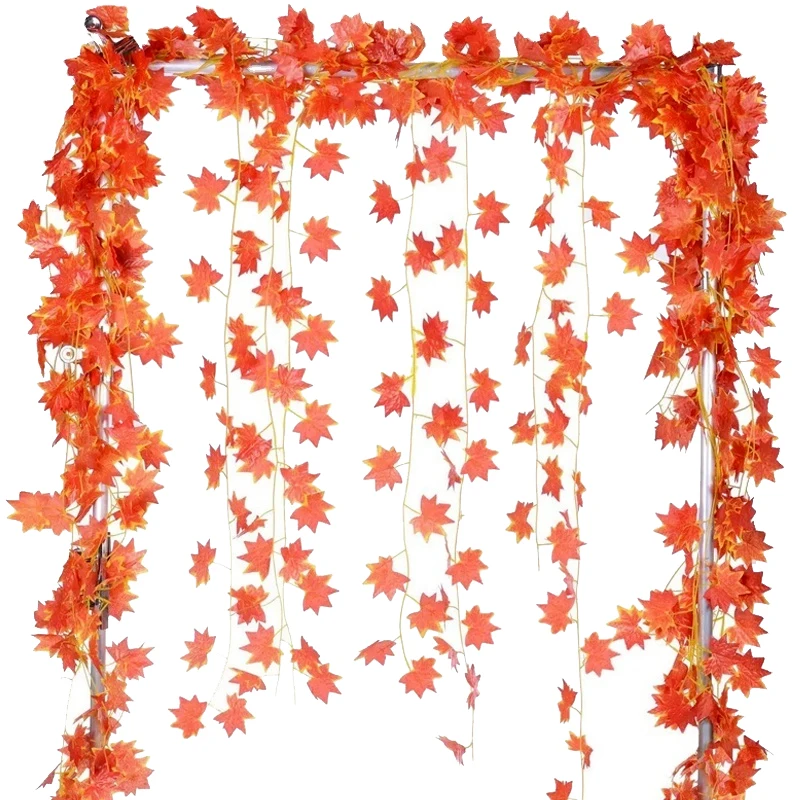 Guirnalda de Hojas de arce artificiales para decoración de jardín, enredadera colgante de arce rojo para otoño, hiedra de seda, fiesta de boda, hogar y chimenea