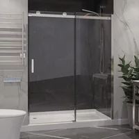 76" x 48" Frameless Shower Door in Brushed Nickel, Rhodes Water Repellent Glass Shower Door 1