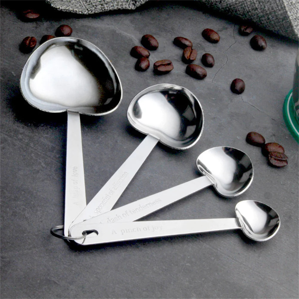 

4pcs/set Measuring Spoon Multifunction Kitchen Baking Gadget Cup Coffee Scoop Stainless Steel Love-shaped Utensils Accessories