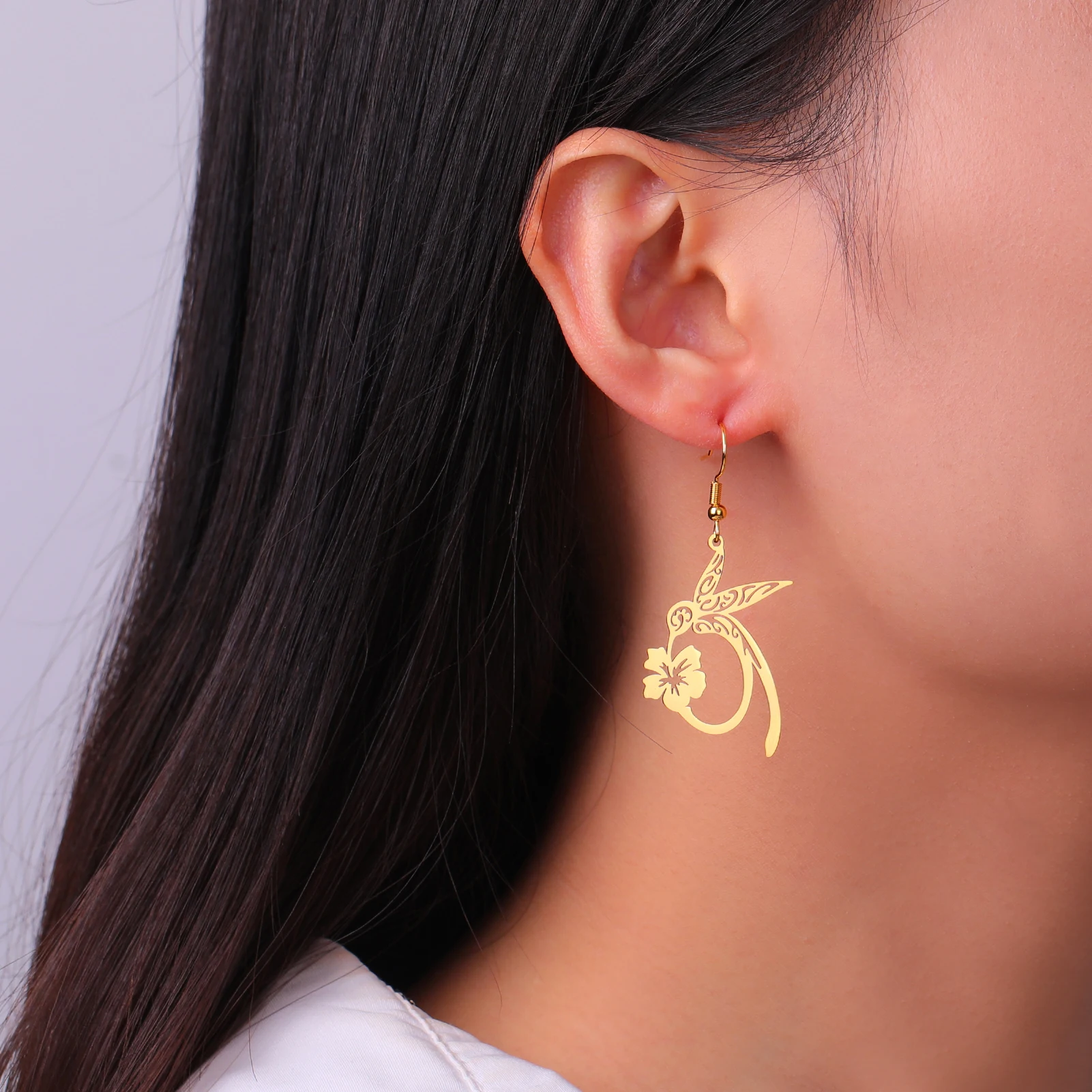 Lemegeton Hollow Hummingbird Stainless Steel Earrings Animal Pendant Women's Jewelry Gift Party Gift