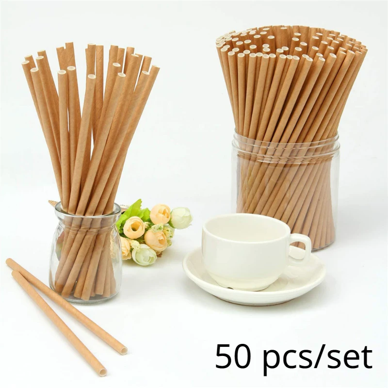 

50pc Kraft Paper Straws Eco Friendly Vintage Wedding Celebration Classmate Birthday Party Decoration Event Get Together Supplies