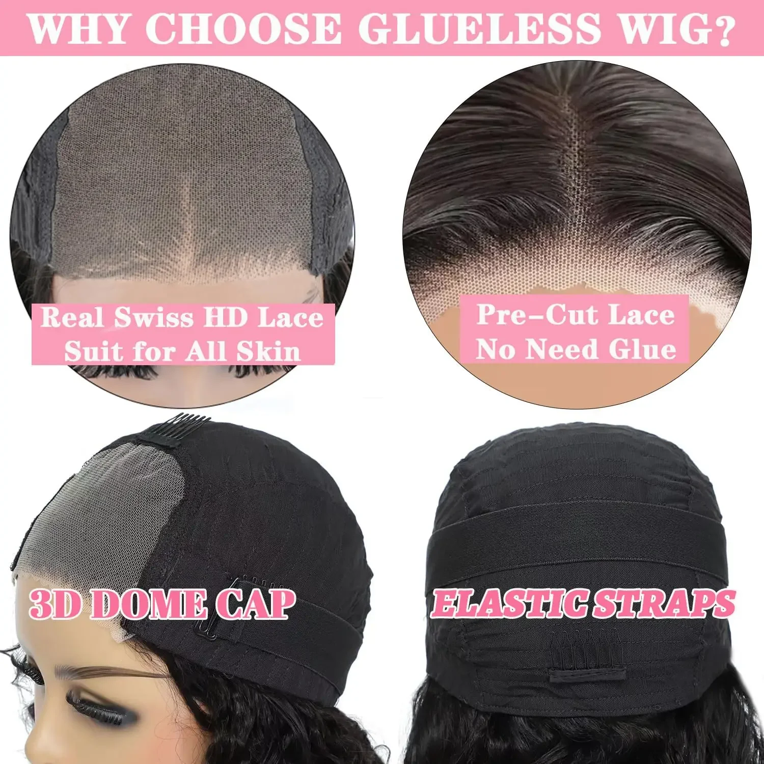 Glueless Human Hair Lace Front Wigs With Bangs Body Wave 5x5 Closure Fringe