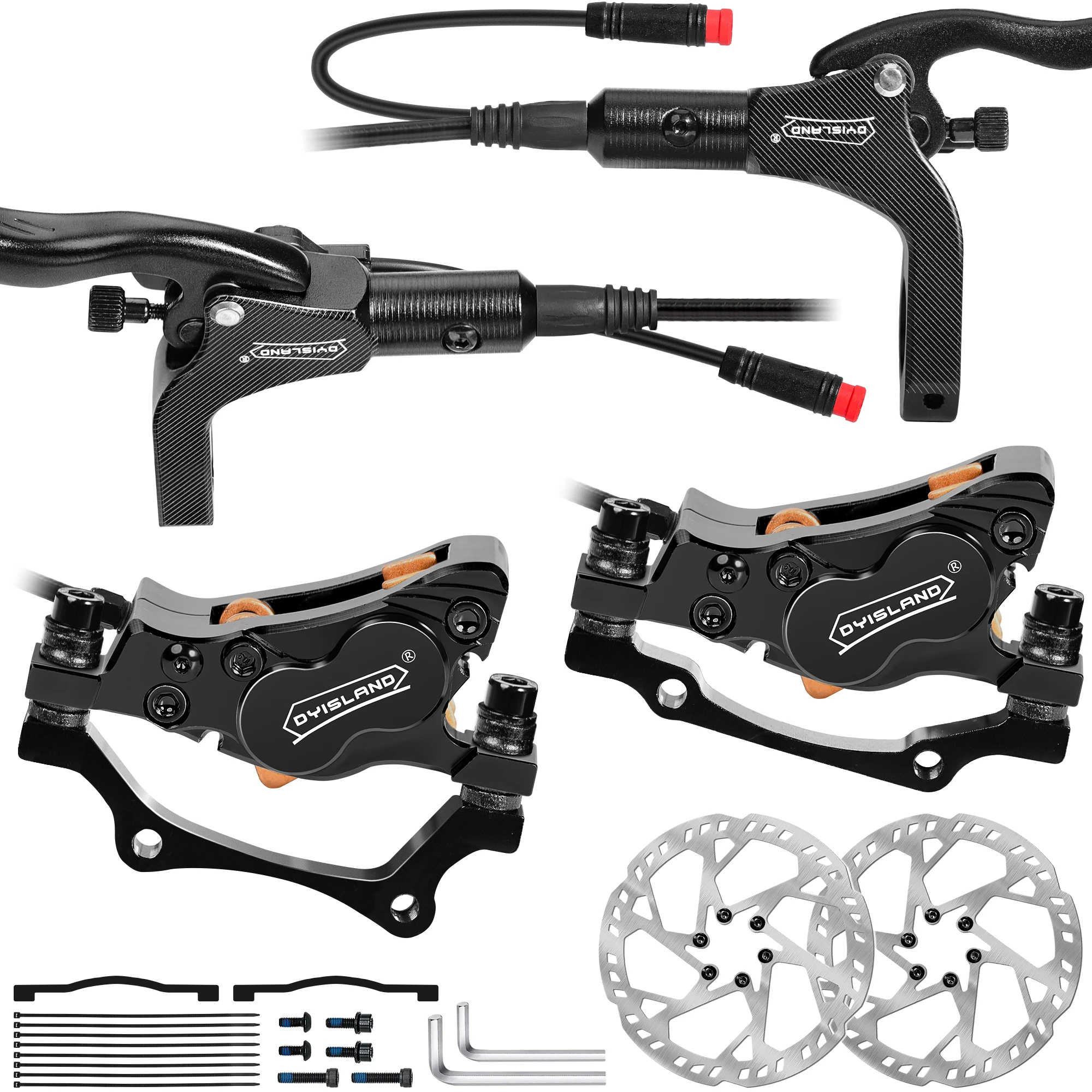 DYISLAND LD4X-300 Freno a disco idraulico per bici elettrica a 4 pistoni Set freno a disco idraulico con spegnimento a 2 PIN e 3 PIN con rotori da 2 pezzi da 180 mm - immagine 6