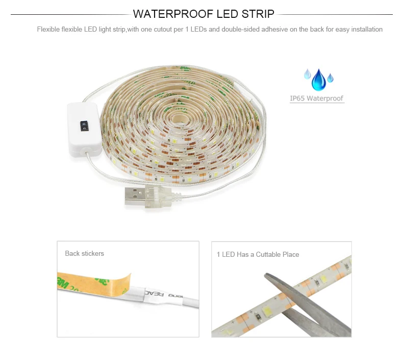 Description Picture 4 of item5V Hand Sweep Sensor Switch USB LED Strip Light Waterproof TV Backlight Corridor Kitchen Cabinet Bed Room Decor Back Tape Lamp 