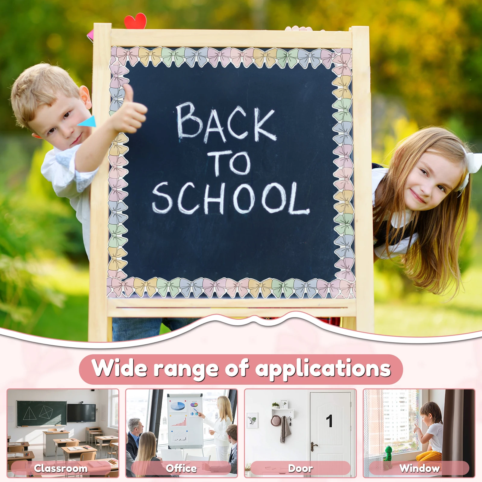 170/340pcs Bow Bulletin Board Borders For Classroom Office Back to School Pink Bulletin Board Border Stickers for Blackboard