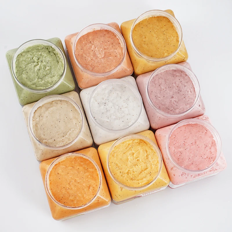Body Scrub Fruit Sea Salt Avocado Strawberry Apricot Sherbet Skin Smooth Softens Cuticles Moisturizing Exfoliating