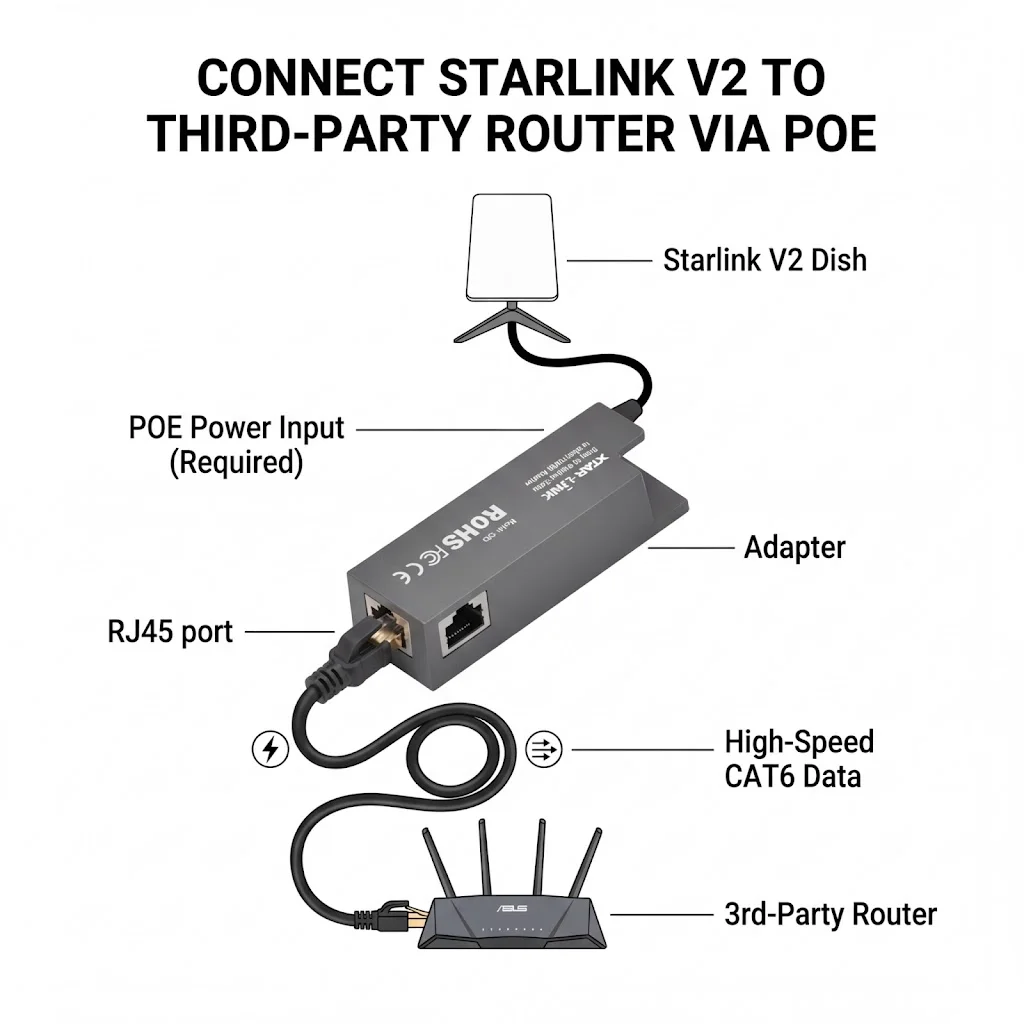 Plastic POE to RJ45 Adapter for Starlink Satellite Dish V2