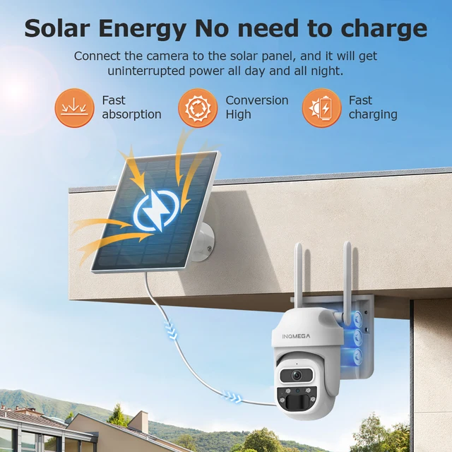 INQMEGA 4G Solar Panel Camera 3MP WIFI Night Vision Solar Security Battery Camera Two-Way Video PIR Human Detection Surveillance 2