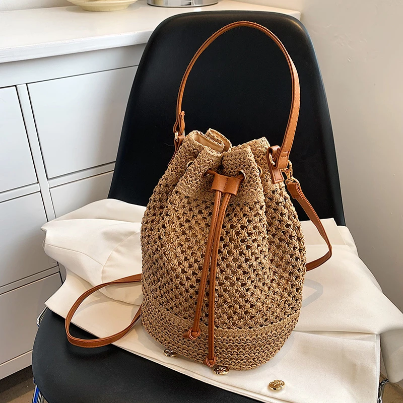 Women Cross Body Bag Soft Woven Straw Shoulder Bags Ladies Summer