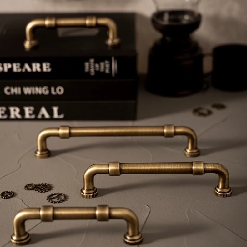 brass pipe shaped drawer handle antique finish
