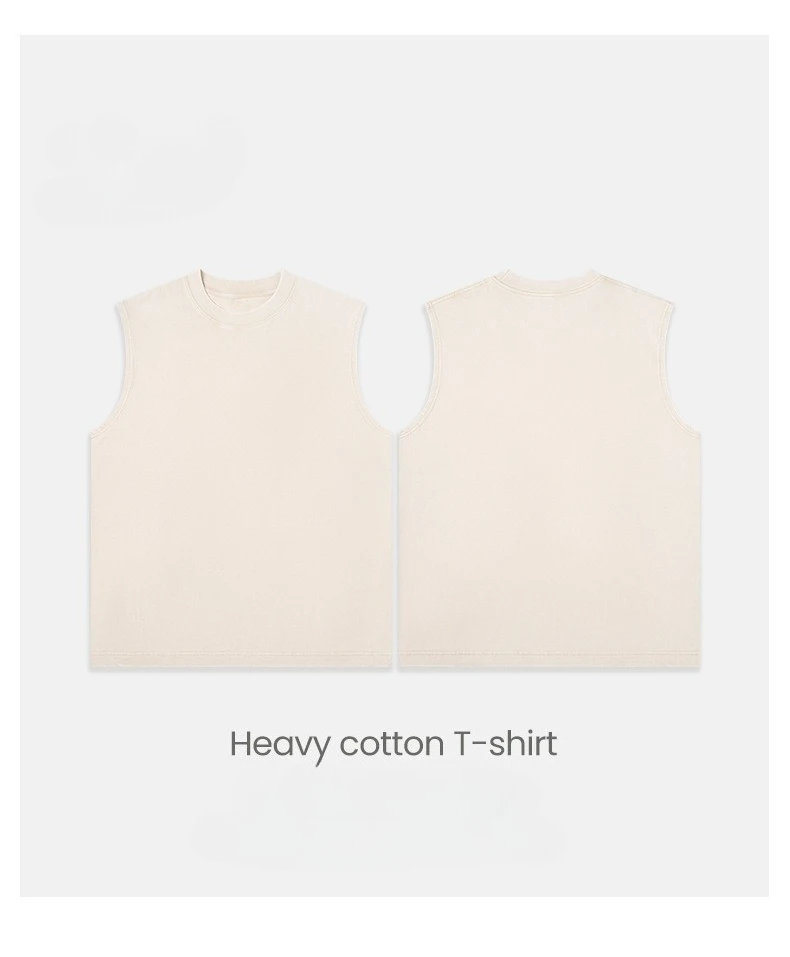 230g Pure Cotton European and American High Street Retro Washed Distressed Sleeveless Vest Men's Casual Loose Shoulder T-shirt