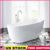 Contemporary White 54" Acrylic Freestanding Bathtub Soaking Tub with Brushed Nickel Overflow Non-Slip Design High Quality 1