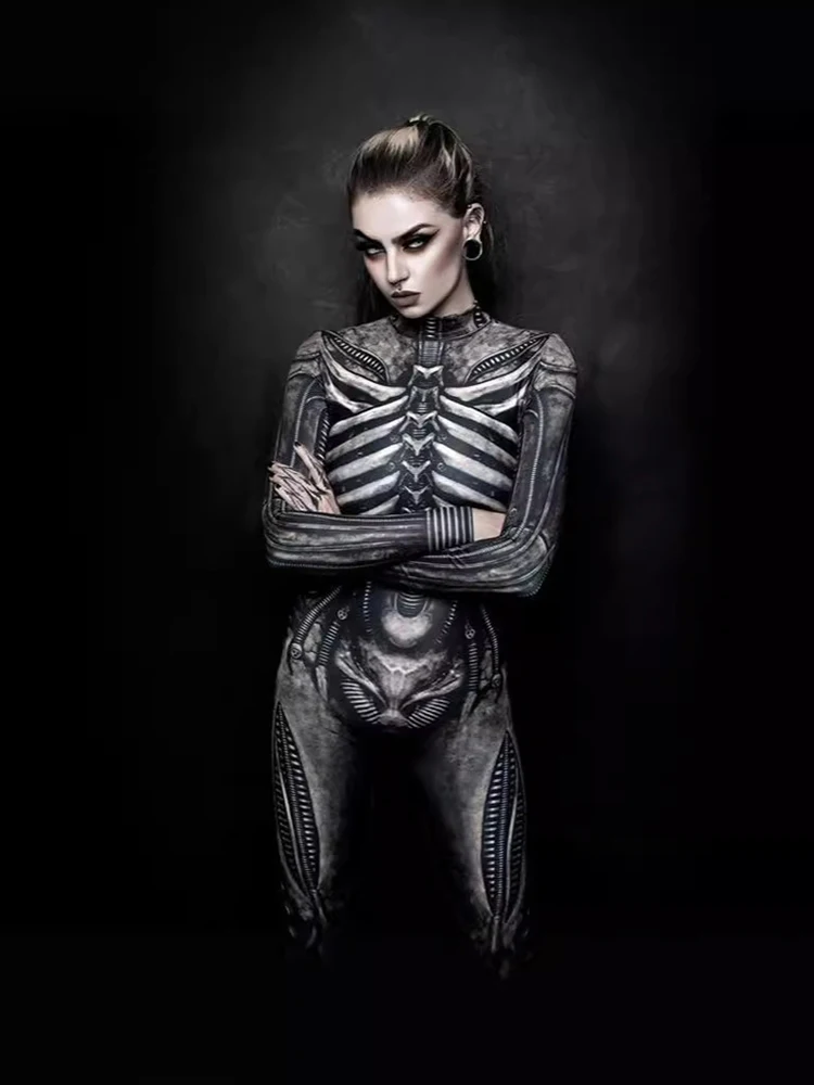 Skull Jumpsuit Disguise Scary Skull Skeleton Horror Terror Halloween Costume for Women Zentai Ghost Carnival Party Masquerade