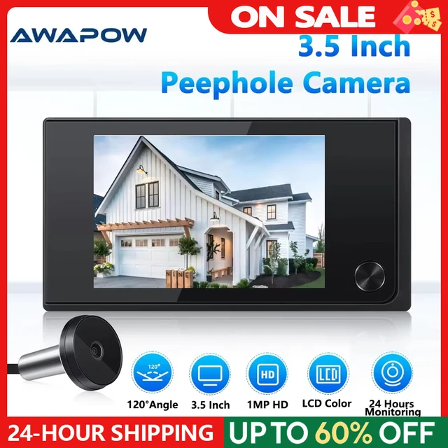 Awapow 3.5 Inch Doorbell Peephole Viewer Digital Door Camera 120° LCD 2 Million HD Pixels Cat Eye Door Bell Outdoor Monitor
