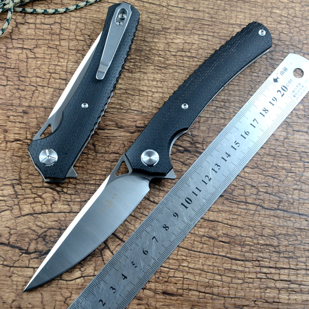

TWOSUN Flipper Survival Hunting Knives D2 Blade Satin Micarta Handle Outdoor Pocket Folding EDC Tool TS81