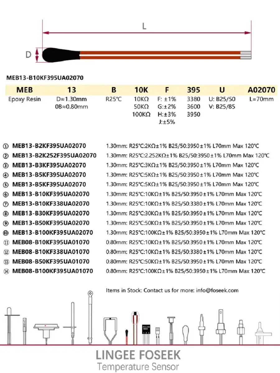 Lingee MEB08 0.80mm Epoxy resin NTC Thermistor Temperature Sensor