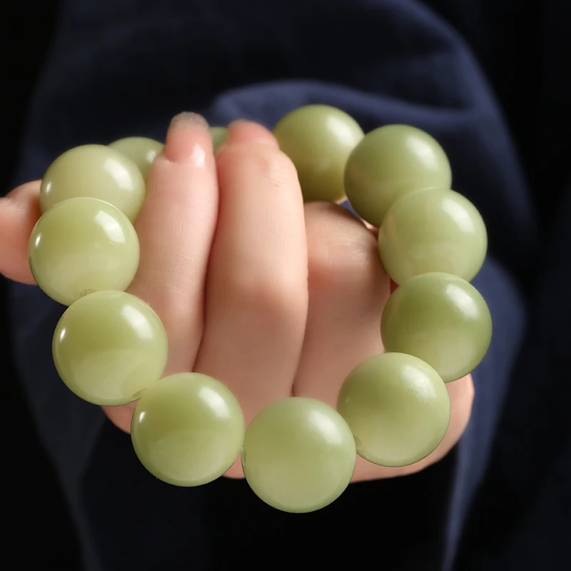 

White Jade Bodhi Root Jewelry Size Milk Green Xiaoqing Tiwen Play Buddha Beads Soft Finger Plate Play Bracelet for Men and Women
